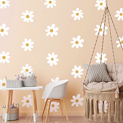 BBTO 6 Sheet Daisy Wall Decal Flower Removable, Simple Style, White - color: White