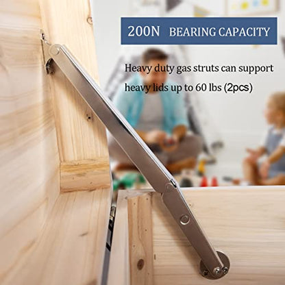 200N-60lbs Chest Heavy Duty Soft Close Lid Support Hinges Large & Long Chest Hinges for Wooden Box, Slow Lowering Pneumatic Heavy Lid Lifter Gas Struts