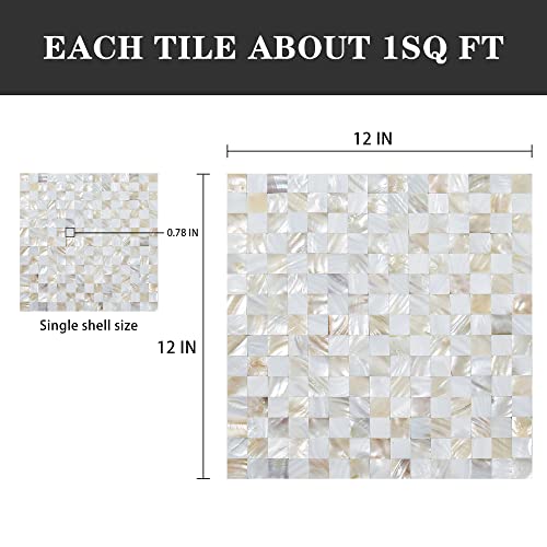 Peel and Stick Mother of Pearl Shell Backsplash Tiles, White & Natural - color: White + Natural