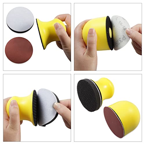 SPEEDWOX 2 Pack 3" Round Hand Sanding Blocks Hook and Loop Sanding Pad Hook Backing Plate for Wood Furniture Restoration Polishing Home and Car (Yellow) - style: 3" 2Pack