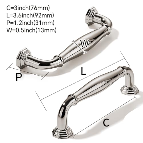 2 Pack 3 Inch Hole Center Polished Nickel Heavy Duty Solid Cabinet pulls Ideal for Dressers, Bathroom, cabinets, and Kitchens cabinets. - color: Polished Nickel, size: 3 Inch Hole Center, style: 2 Pack