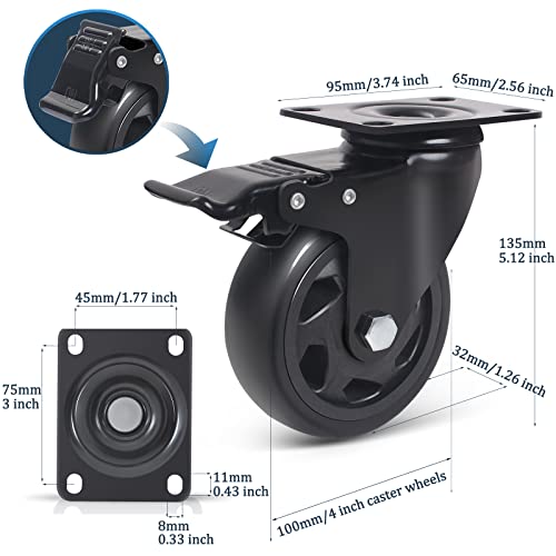 4 Inch Casters Set of 4 Heavy Duty,Heavy Duty Casters with Brake - style: 4 Inch