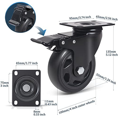 4 Inch Casters Set of 4 Heavy Duty,Heavy Duty Casters with Brake - style: 4 Inch