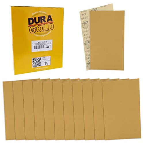 Dura-Gold Premium 5" x 2.75" Gold Sandpaper Sheets, 400 Grit (Box of 40) - style: 400 Grit