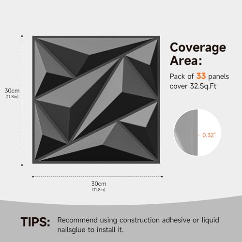 INMOZATA 3D Wall Panels, Diamond Textured PVC Accent Wall Panels - color: A_Black