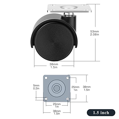 1.5 Inch Furniture Caster Wheels, Plastic Casters Set of 4, Plate Swivel Nylon Small Casters for Carts, Furniture, Baby Bed, Kitchen, Cabinet, Table (with Stainless Steel Screws) - style: 1.5 inch