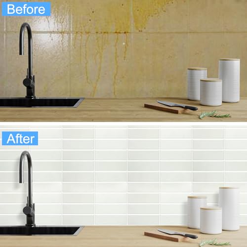 Peel and Stick Backsplash for Kitchen - New Upgrade 12" x 12" Large Premium Subway Tile, Grey White 10-Sheet - color: Grey White