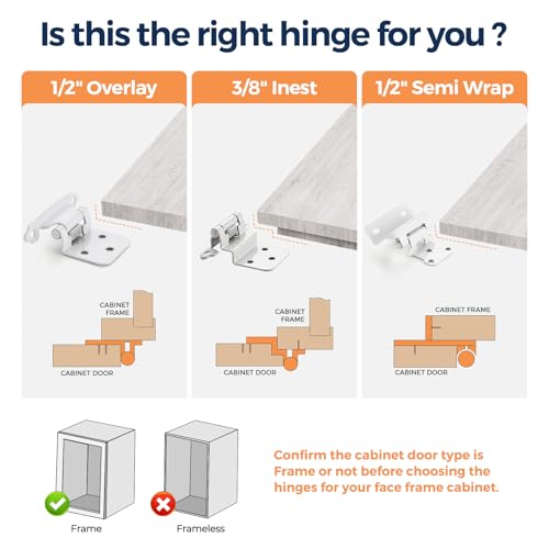 White Cabinet Hinges, 1/2 Inch Overlay, 4 Pack(2 Pairs) - color: White