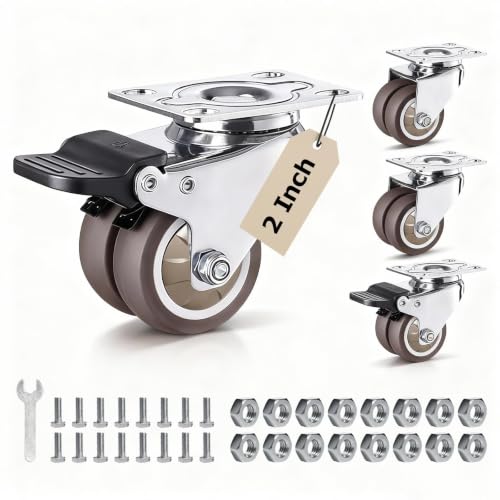 2" Twin Wheel Casters, Plate Mount, 2 Locking, 880 lb, Set of 4 - style: 4Pack 2inch