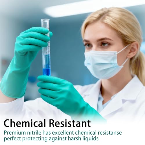 15 Mil Chemical Resistant Nitrile Gloves, Latex free Durable Cleaning Gloves, Resist Acid, Alkali, Solvent and Oil - color: 2 Pair-green, size: Medium