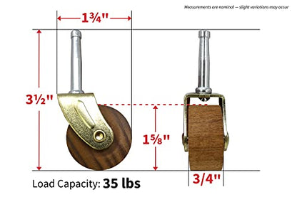 Shepherd Hardware 9051 1-5/8-Inch Designer Stem Casters, Wood Wheel, 5/16-Inch Stem Diameter, Brown, 2-Pack