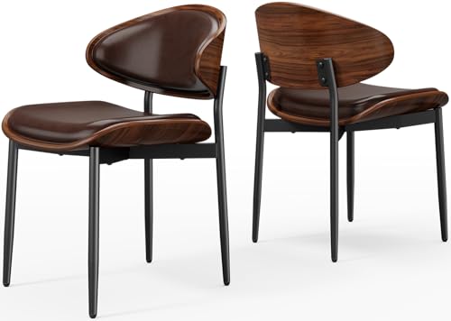 REONEY Dining Chairs Set of 4, Mid-Century Modern Kitchen Chairs, Brown - color: Brown Pu