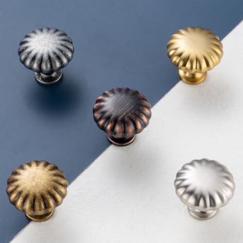 Antique Brass Cabinet Knobs Round Cabinet Pulls 10 Pack 2510 - color: Antique Brass, size: Single Hole