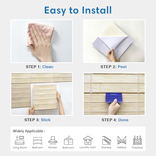 COMSTICKC 3D Faux Wood Wall Sticker Shiplap Peel and Stick, Not Real Wood - color: Yellow-Brown