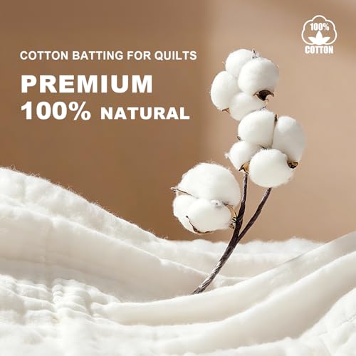 100% Natural Cotton Quilt Batting 91"x110"-Light Weight, Purely All Season Breathable & Soft-Ideal for Quilting, Sewing, Wearable Art & DIY - size: 91"x110"