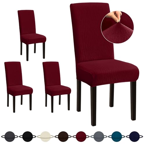 Sufdari Dining Room Chair Covers Set of 4, Burgundy Non-Slip Spandex Stretch Dining Chair Slipcovers for Dining Room, Hotel (Large) - color: .Burgundy, size: L-4 PC
