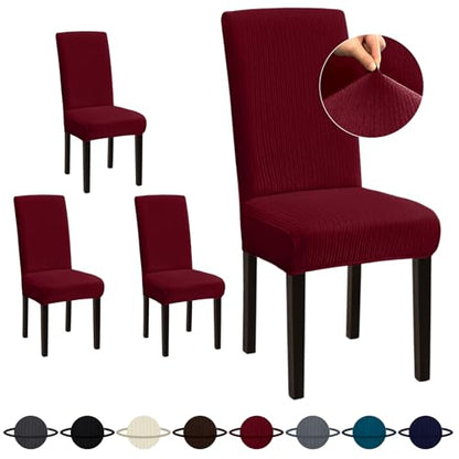 Sufdari Dining Room Chair Covers Set of 4, Burgundy Non-Slip Spandex Stretch Dining Chair Slipcovers for Dining Room, Hotel (Large) - color: .Burgundy, size: L-4 PC