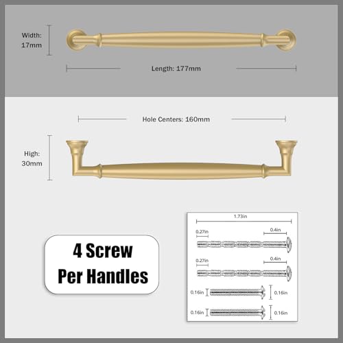10 Pack Brushed Gold Cabinet Pulls 6.3 Inch(160mm) Kitchen Cabinet Handles Solid Zinc Alloy Cabinet Hardware Drawer Pulls - color: Brushed Gold, size: 6.3" Hole Center
