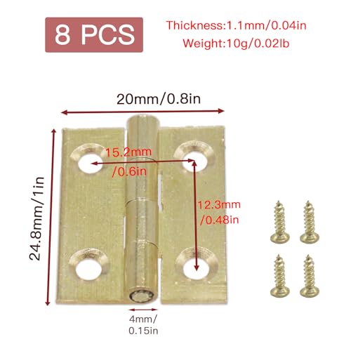 8 Pack Brass Cabinet Hinges 1 Inch for Cabinets and Furniture - size: 1inch