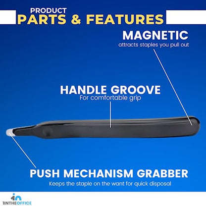 1InTheOffice Staple Remover Tool, Staple Puller, Staple Remover Stick, Magnetic, Black, 6 Pack
