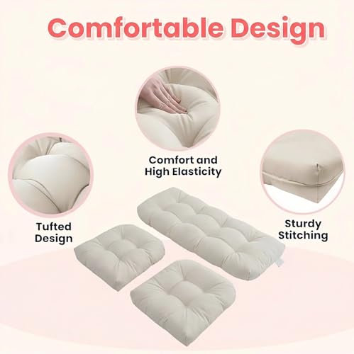 Wicker Chair Cushions 3 Piece Set, Waterproof Outdoor Cushion for Patio Furniture, Loveseat and U-Shaped Wicker Furniture Cushions, CreamWhite - color: Creamwhite