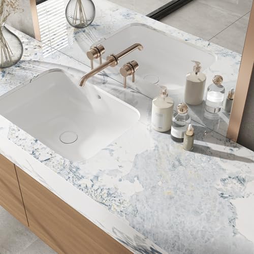 FunStick 24"x200" Blue White Marble Contact Paper Peel and Stick Countertop Contact Paper Waterproof Marble Wallpaper Self Adhesive Wall Paper for Kitchen Bathroom Cabinet Counter Top Table Vinyl Wrap - size: 200" x 24"