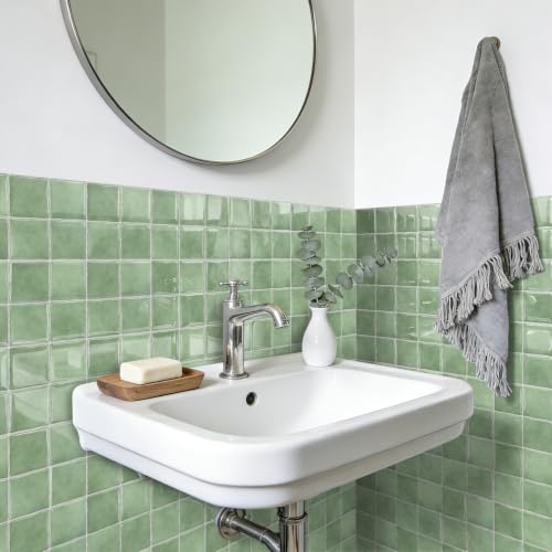 20pcs Peel and Stick Backsplash Wall Tiles,Gray Green 6"x6" - color: Gray Green