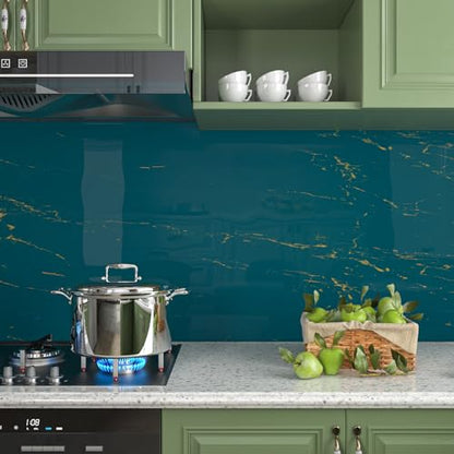 Livelynine 15.8x394 Marble Wallpaper Peel and Stick Contact Paper for Countertops Waterproof Renter Friendly Countertop Vinyl Wrap Gold and Teal Green Marble Countertop Self Adhesive Covering Kitchen - size: 15.8" x 394"