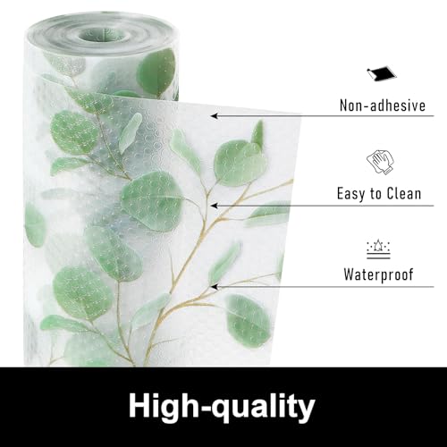 Cooyes Leaf Shelf and Drawer Liner for Kitchen Cabinet Non-Adhesive - color: Eucalyptus Green, size: 11.8"W x 118"L