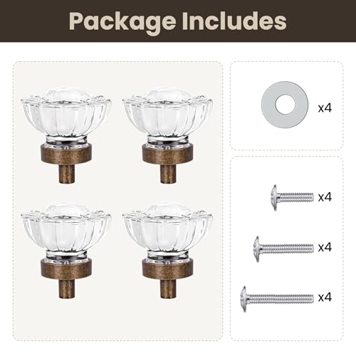 4 Pack Antique Brass Cabinet knobs, Round Glass Cabinet Knobs and Pulls - color: Aged Bronze, size: 4 Pack (36mm)