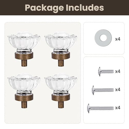 4 Pack Antique Brass Cabinet knobs, Round Glass Cabinet Knobs and Pulls - color: Aged Bronze, size: 4 Pack (36mm)