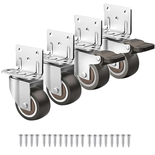 WANLIAN 2 Inch L-Shaped Plate Caster Wheels, Heavy Duty Swivel Side Mount Casters Set of 4, 2 with Brakes, Load 264 Lbs, Silent Small Rubber Rolling Wheels for Furniture, Cabinets, Cribs, Tables - style: 2 Inch