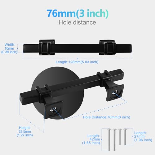 Cabinet Pulls Matte Black Cabinet Handles, 10 Pack 3 Inch Kitchen Door Cupboard Wardrobe Drawer Handles, Cabinet Hardware Bar Drawer Pulls, 76mm Hole Centers - color: Black, size: 3 inch Hole Centers Pull