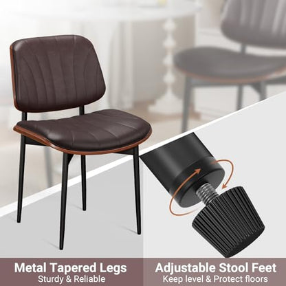 REONEY Dining Chairs Set of 4, Mid-Century Modern Kitchen Chairs, Brown - color: Dark Brown Shell Strips