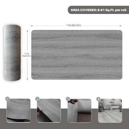 Wood Grain Peel and Stick Floor Tiles, 11.8" x 118", Soft Gray Oak - color: Ashline Rustic, size: 118"*11.8"