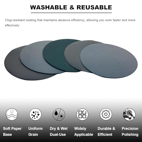 50 PCS 6 Inch Hook and Loop Sanding Discs Assorted- 320 400 600 800 1000 Grit Wet Dry Waterproof Silicon Carbide Sandpaper for Random Orbital Sander, Automotive Wood Metal Polishing & Sanding