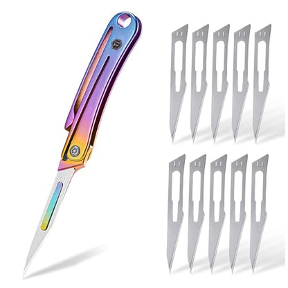 KeyUnity KK07 Titanium Craft Knife with Pocket Clip, 0.87-Inch Cutting Edge - color: Kk07rainbow