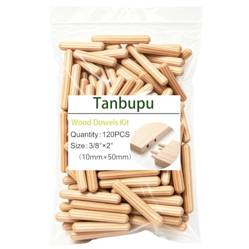 120Pcs Wood Dowels Kit 3/8 x 2 inch, Wooden Dowel Pins, Fluted Wood Dowels Rods for Crafts, Furniture, DIY Manual - size: 3/8" x 2"