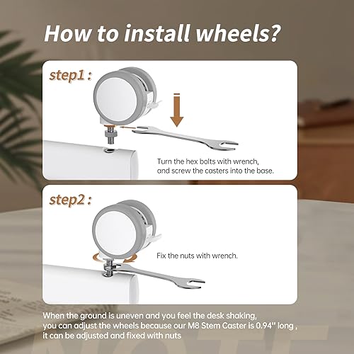 JOY Worker M8 Threaded Stem Casters 2.5" Lockable Wheels Set of 4, White - color: White