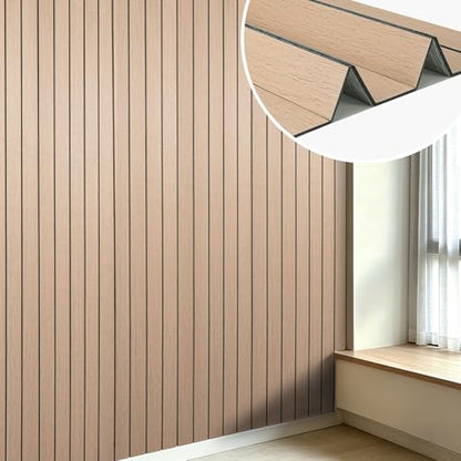 3D Peel and Stick Wall Panels PVC Grille Slat 118"x15.8" Self-Adhesive Wall Sticker Soundproof Paneling for Walls and Ceiling in Faux Oak Wood Grain Texture - color: Oak Wood Grain, size: 118"x15.8"