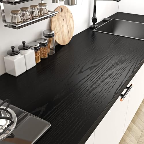 Livelynine Black Wood Contact Paper Kitchen Cabinet Vinyl Wrap Waterproof Contact Paper Wood Black Wall Paper Roll Adhesive Kitchen Countertop Wallpaper Peel and Stick Cabinet Covering 15.8"x78.8" - size: 15.8" x 78.8"