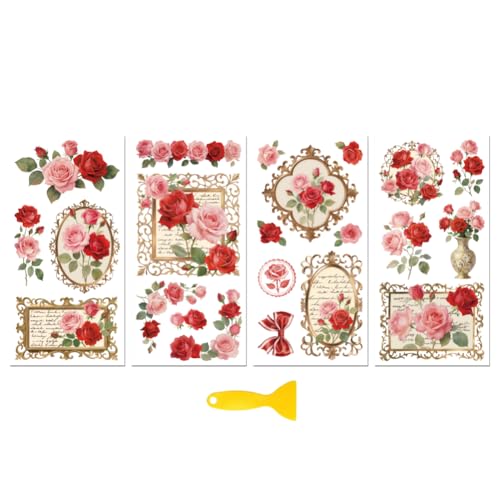 Peacoblue Vintage Rose Frame Rub On Transfers for Furniture Craft 6"x12" - style: Vintage Rose Frame