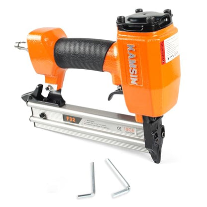 F32 18 Gauge Pneumatic Brad Nailer - 3/8-inch to 1-1/4-inch (10-32mm) Brad Nails, Air Power Brad Nail Gun, Finish Nailer for Woodworking Projects, Carpentry, Upholstering - size: KAMSIN F32