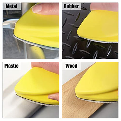 SPEEDWOX 3 Pack Hand Detail Sanding Blocks Mouse Hook and Loop Sanding Pad Includes Cleaning Brush, Hook Backing Plate for Wood Furniture Restoration Polishing Home and Car (Yellow) - style: 5.5" 3Pack