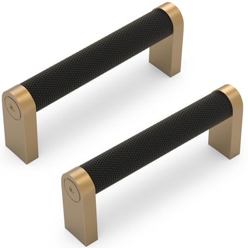 30 Pack Matte Black and Champagne Bronze Cabinet Pulls knurled 3 Inch Hole Centers Kitchen Cabinet Handles Black Drawer Pulls Dresser Handles - color: Black and Champagne, size: 3'' Hole Center(76mm)