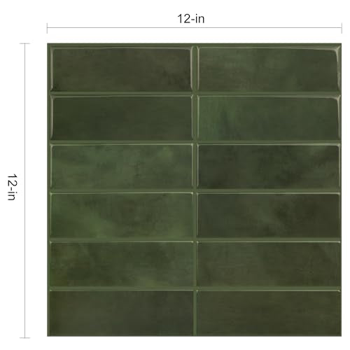 Alwayspon 12×12inch×10Pcs 2.5mm Thick Version Deep Green Marble Style 3D Vinyl Backsplash Tiles, Self-Adhesive Peel and Stick Wall Tile Stickers Stick on Subway Tiles for Kitchen Bathroom Wall - color: Deep Green