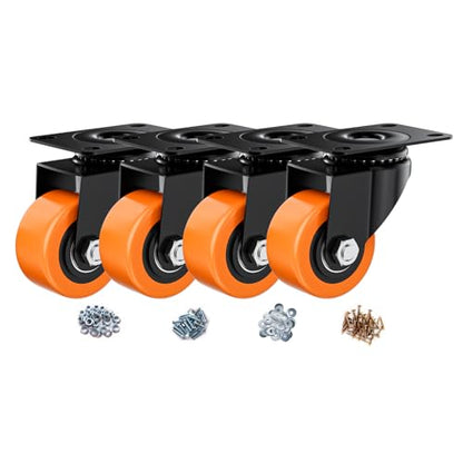 2.5" Swivel Plate Casters Set of 4 Heavy Duty 800 lbs - color: Orange, size: 2.5 Inch Non-Brake