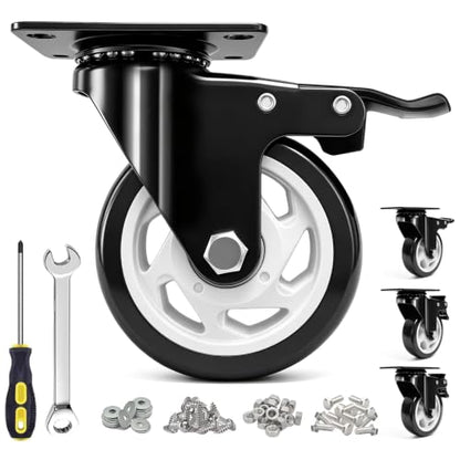 4 Inch Heavy Duty Black Caster Wheel Set of 4,Dual Brake, Silence - color: black, size: 4 inches