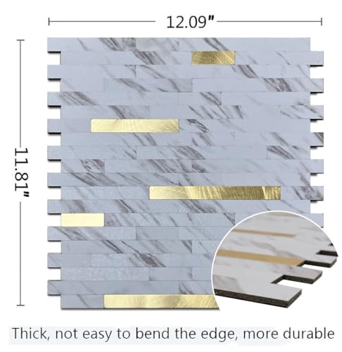 10pcs PVC Mixed Metal Mosaic Wall Stickers ，White Marble + Gold-2 - color: White Marble + Gold-2, size: 10