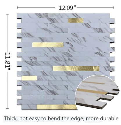 10pcs PVC Mixed Metal Mosaic Wall Stickers ，White Marble + Gold-2 - color: White Marble + Gold-2, size: 10